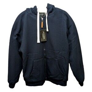 North Pole & More Jacket  Mens XL  Navy Zip  Heavy Duty Sherpa Lined Hoodie New